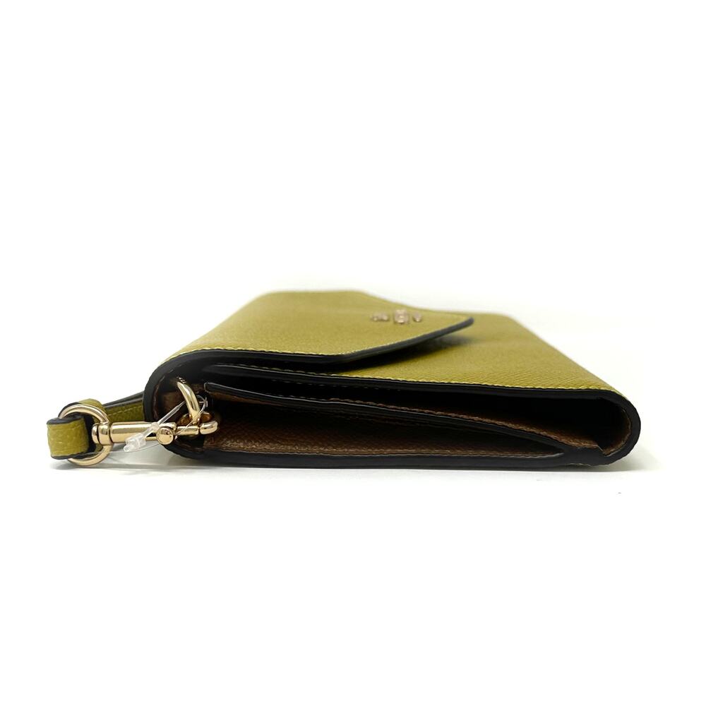 Coach Travel Envelope Wallet Wristlet in Chartreuse Yellow Leather C0707 - Picture 8 of 9